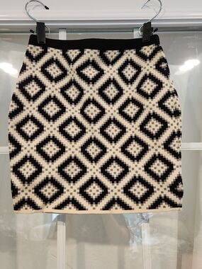 RACHEL Rachel Roy Black and White Geometric Pencil Skirt